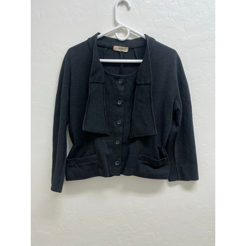 VTG Créations Tricosa Paris Black Merino Wool Jacket Blazer Made in France 60s